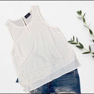 Astr White Sleeveless Top with Lace Detailing